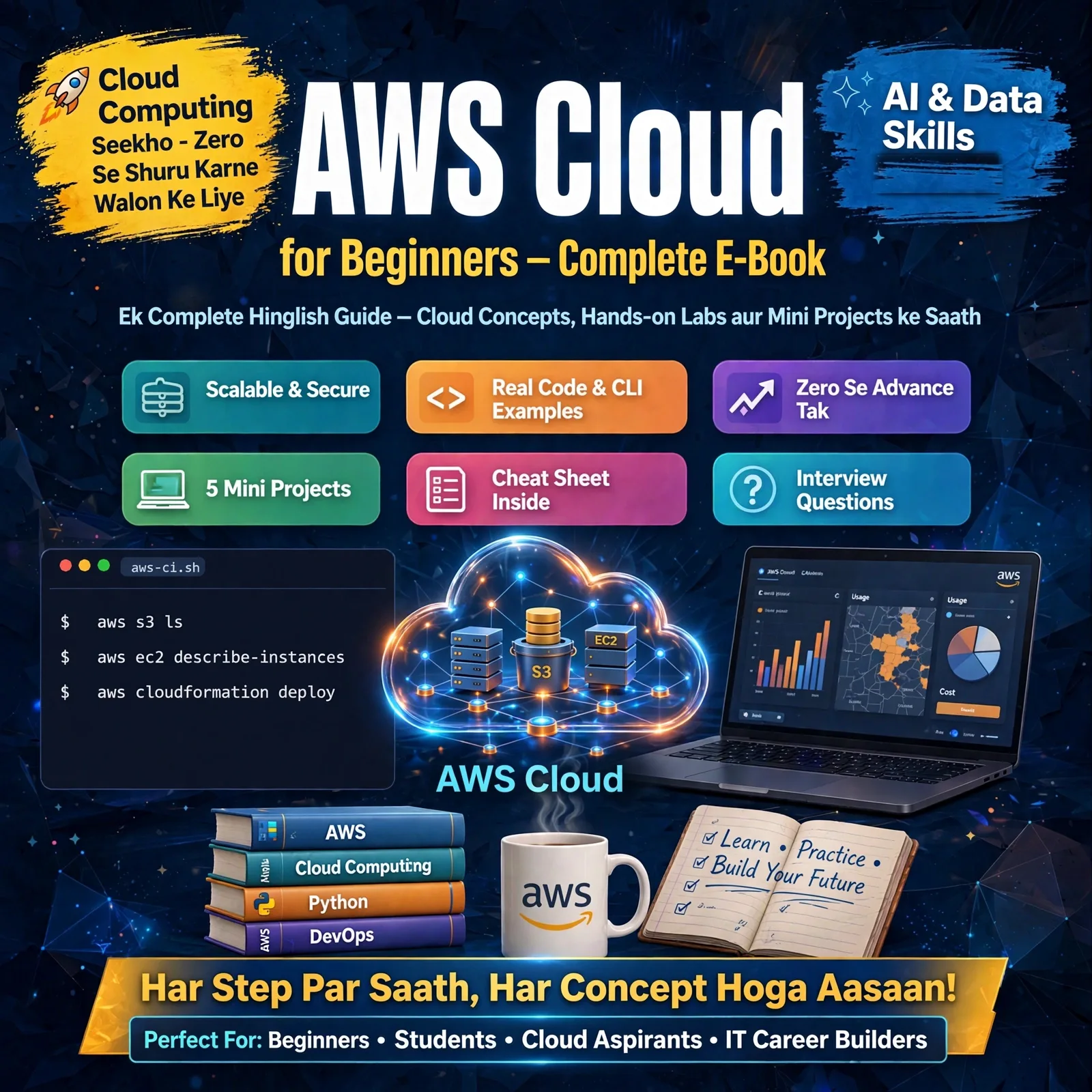 AWS Cloud Computing for Beginners – Complete E-Book: Master Cloud Fundamentals in Easy Hinglish (45 Pages, 16 Chapters)