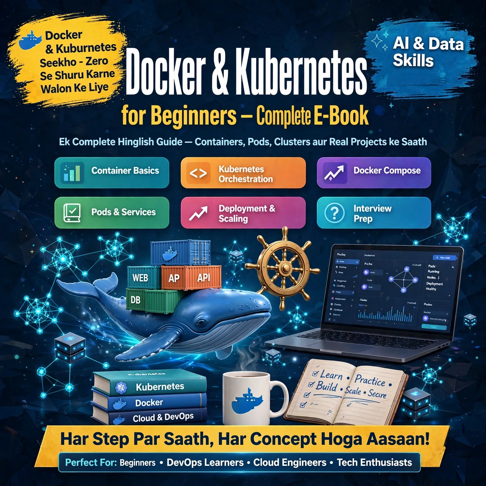 Docker & Kubernetes for Beginners – Complete E-Book: Master Containers & Orchestration in Easy Hinglish (45 Pages, 17 Chapters)