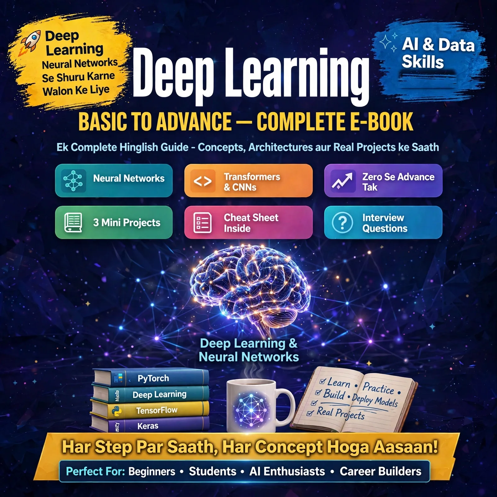 Deep Learning Basic to Advance – Complete E-Book: Master Neural Networks in Easy Hinglish (45 Pages, 18 Chapters)