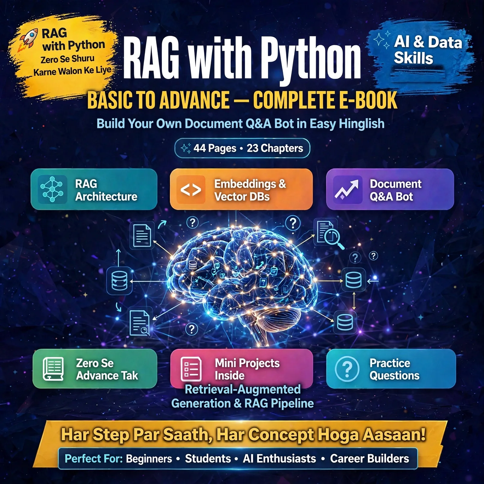 RAG with Python Basic to Advance – Complete E-Book: Build Your Own Document Q&A Bot in Easy Hinglish (44 Pages, 23 Chapters)