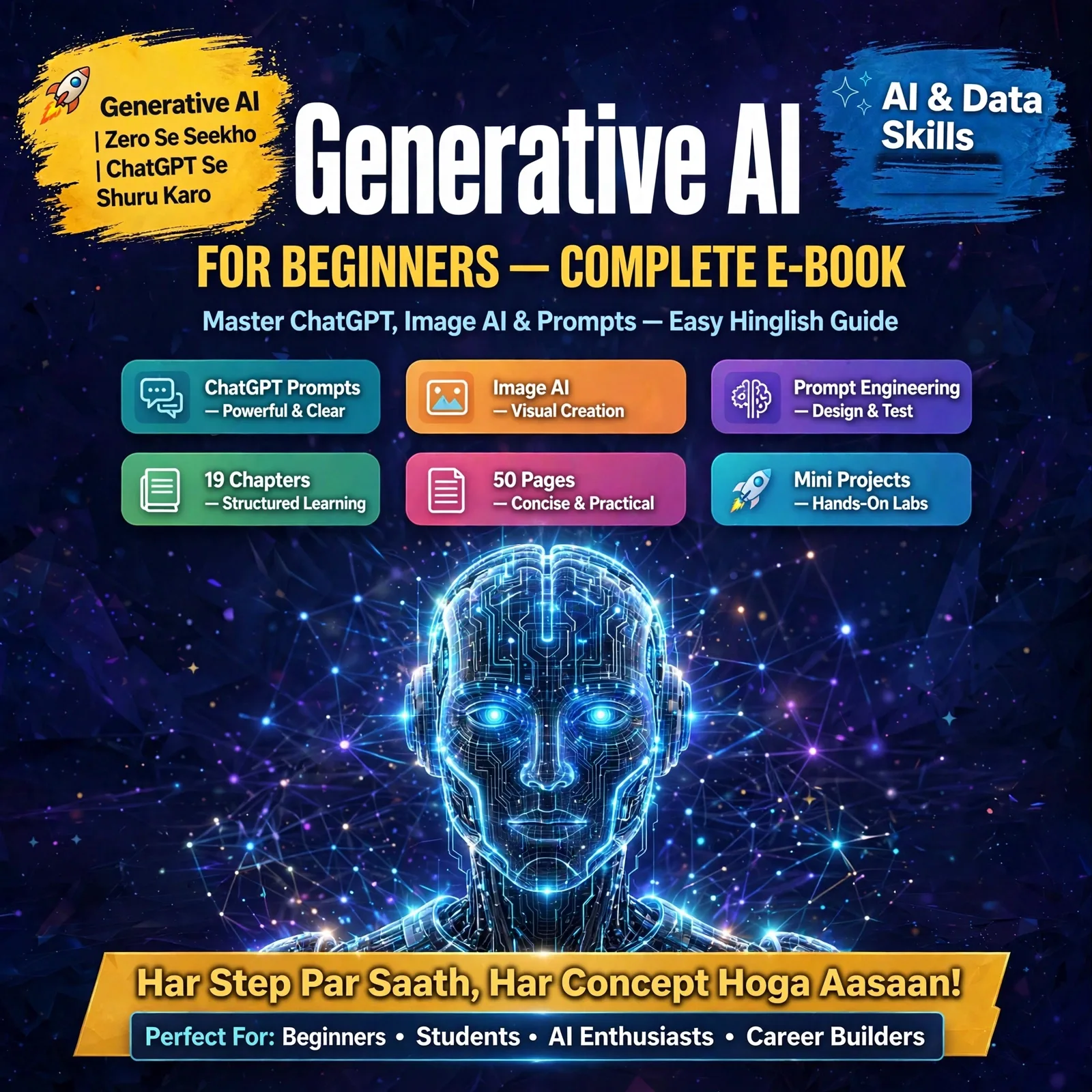 Generative AI for Beginners – Complete E-Book: Master ChatGPT, Image AI & Prompts in Easy Hinglish (50 Pages, 19 Chapters)